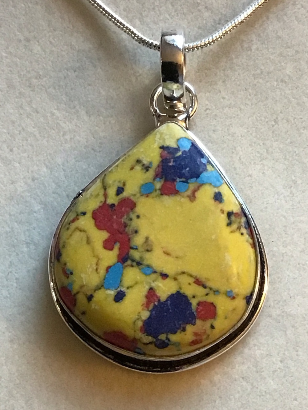 Yellow mosaic Jasper Teardrop Pendant Necklace